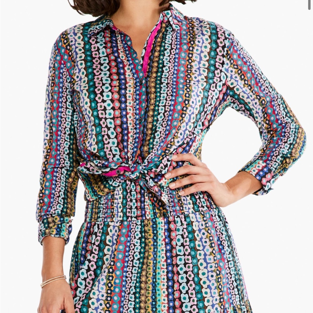 NIC+ZOE Multicolor Striped Floral-Print Button Front Blouse